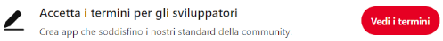 accetta termini per sviluppatori pinterest