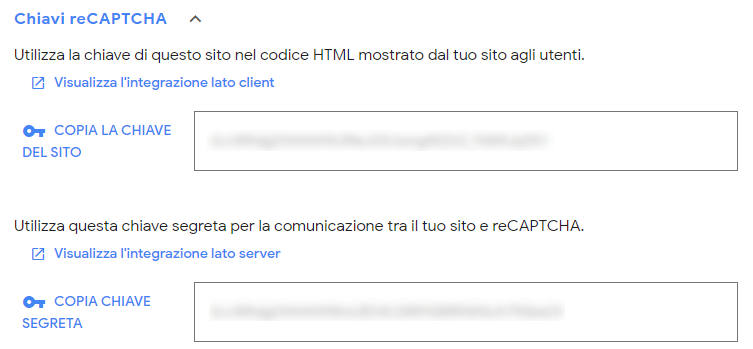 Chiavi reCAPTCHA