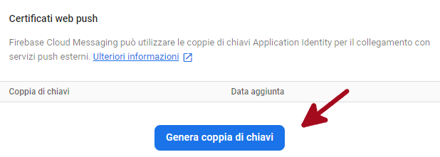 firebase genera una coppia di chiavi